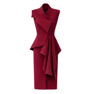 Julia Allert Red Sleeveless Button-Front Draped Midi Dress