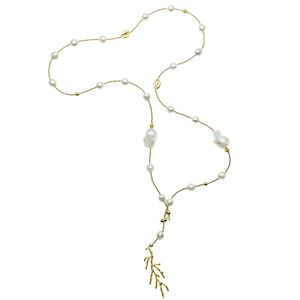 Farra White Freshwater Pearls With Baroque & Coral Charm Y-necklace