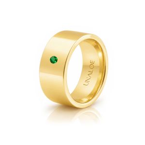 Unaloe Metallic Plated Wide Band Ring With Natural Emerald for men
