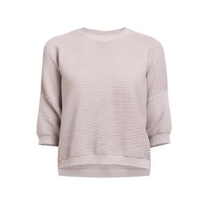 Paisie Half Sleeve Fine Knit Ribbed Jumper With Dip Hem In Light Grey