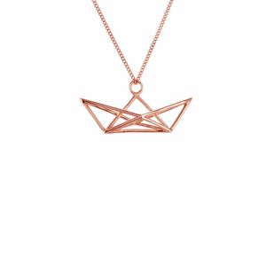 Origami Jewellery Metallic Frame Boat Necklace Rose Gold
