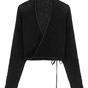 Nocturne Black Wrap Mesh Blouse