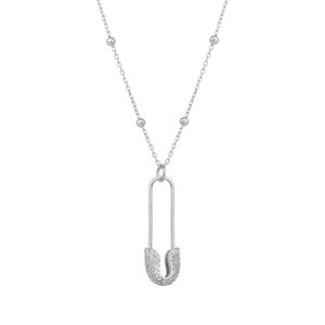 Spero London Metallic Pave Safety Pin Necklace Jewelled With Beaded Chain