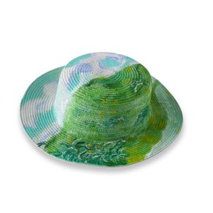 Heartfelt Layers Green Van Gogh Wheat Field Sun Hat – Hand-Painted Straw Impressionist Art