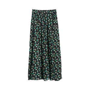 Lost Pattern Green Beach Blossom Satin Midi Skirt