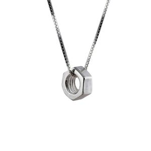 Edge Only Metallic Hex Nut Pendant Long Sterling for men