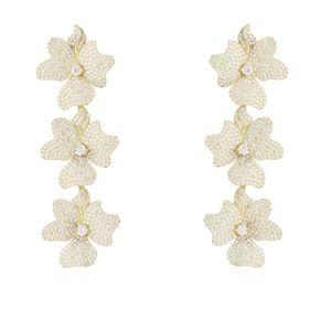 Latelita London Metallic Jasmine Flower Triple Drop Earrings Gold