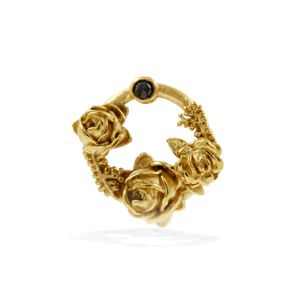 Lee Renee Metallic Black Diamond Rose Halo Lapel Pin Gold for men