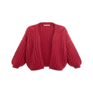Saachi Red Chunky Knit Oversized Fuchsia Cardigan Sweater