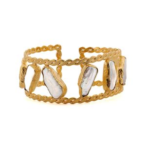 Ebru Jewelry Metallic Majestic & Pearl Cuff Bracelet