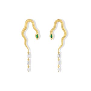 Jewelbird Metallic Emerald And Diamond Snake Earrings