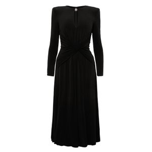 Nissa Black Crystal-Detail Midi Dress