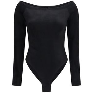 Alaïa Black Alaïa Velvet Off-Shoulder Bodysuit Noir