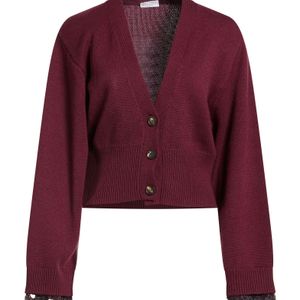 Brunello Cucinelli Red Burgundy Cardigan Virgin Wool, Cashmere, Silk, Synthetic Fibers, Glass