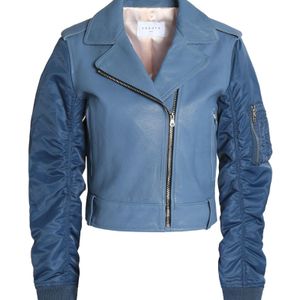 Sandro Blue Jacket Goat Skin, Polyamide