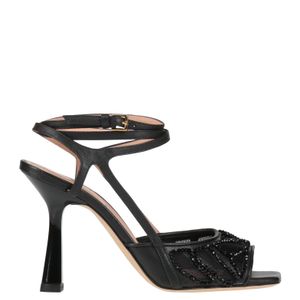 Alberta Ferretti Black Sandals Leather, Textile Fibers