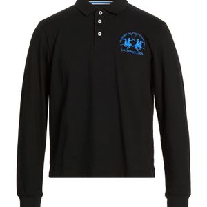 La Martina Black Polo Shirt Cotton, Elastane for men