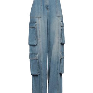 Elisabetta Franchi Blue Faded Denim Cargo Jeans