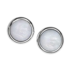 Fossil Metallic Stainless Steel And Mother Of Pearl Round Glitz Disc Women's Earrings