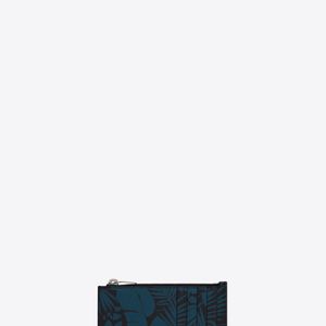Fragments porte-cartes zippé en cuir embossé grain de poudre à imprimé tropical Saint Laurent pour homme en coloris Noir