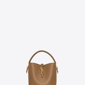 Saint Laurent Brown Le 37 Small En Cuir Brillant Ambre