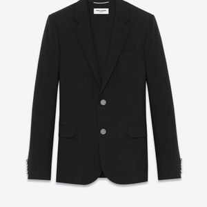 Veste à boutonnage simple en gabardine noire Saint Laurent pour homme