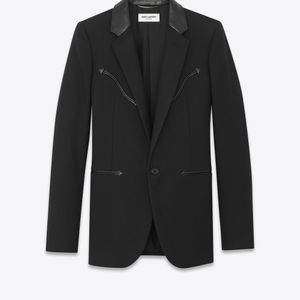 Veste en gabardine avec détails western et col en cuir Saint Laurent pour homme en coloris Noir
