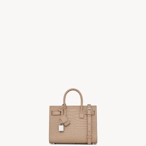 Saint Laurent Natural Sac De Jour Nano En Cuir Embossé Crocodile Beige