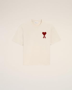 Ami Paris Cotton Ami De Coeur T-Shirt - Natural