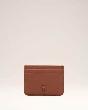Ami Paris Cowhide Leather Ami De Coeur Card Holder - Brown