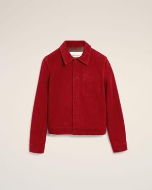 Ami Paris Suede Leather Jacket With Embossed Ami De Coeur - Red