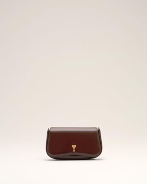 Ami Paris Burgundy Glazed Leather Small Crossbody Paris Paris Bag - Brown