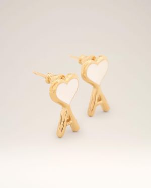 Ami Paris Brass Earrings With Hammered Ami De Coeur - Natural