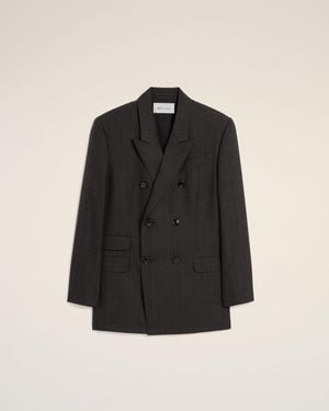 Ami Paris Double Breasted Striped Wool Blazer - Black