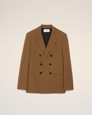 Ami Paris Veste Croisée Marron En Laine - Neutre