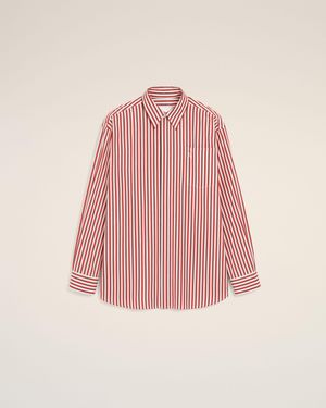 Ami Paris Large Striped Shirt With Embossed Ami De Coeur - Pink