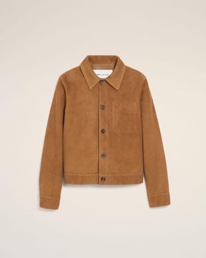 Ami Paris Goat Leather Ami De Coeur Buttoned Jacket - Brown