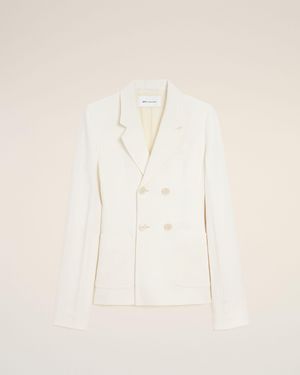 Ami Paris Linen Double Breasted Bar Jacket - Natural