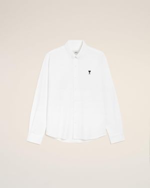 Ami Paris Cotton Button Down Ami De Coeur Shirt - Natural