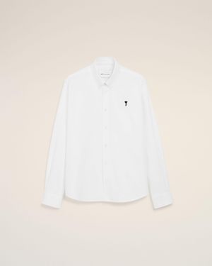 Ami Paris Cotton Ami De Coeur Oxford Shirt - Natural