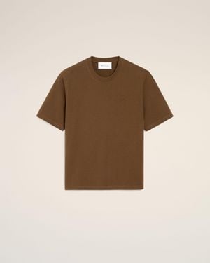 Ami Paris Cotton T-Shirt With Embossed Ami De Coeur - Brown