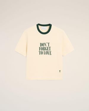 Ami Paris Ecru Printed Cotton "Don'T Forget To Love" T-Shirt - Natural