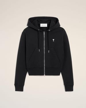Ami Paris Hoodie Zippé En Coton Ami De Coeur - Noir