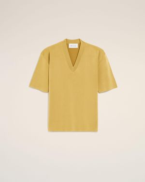 Ami Paris Wool Short Sleeves V Neck Sweater - Yellow