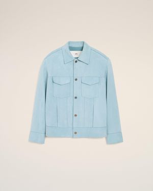 Ami Paris Leather Trucker Jacket - Blue