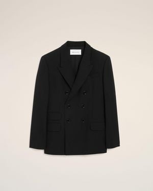 Ami Paris Double Breasted Straight-Fit Wool Blazer - Black