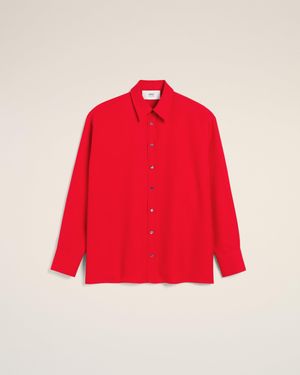 Ami Paris Wool Back Slit Loose Shirt - Red