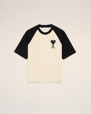 Ami Paris Cotton Short Sleeves Ami De Coeur T-Shirt - Natural