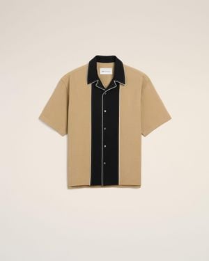 Ami Paris Boxy Bicolour Viscose Twill Short-Sleeve Shirt - Natural