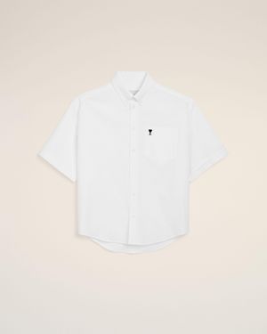 Ami Paris Cotton Boxy Embroidered Ami De Coeur - Natural